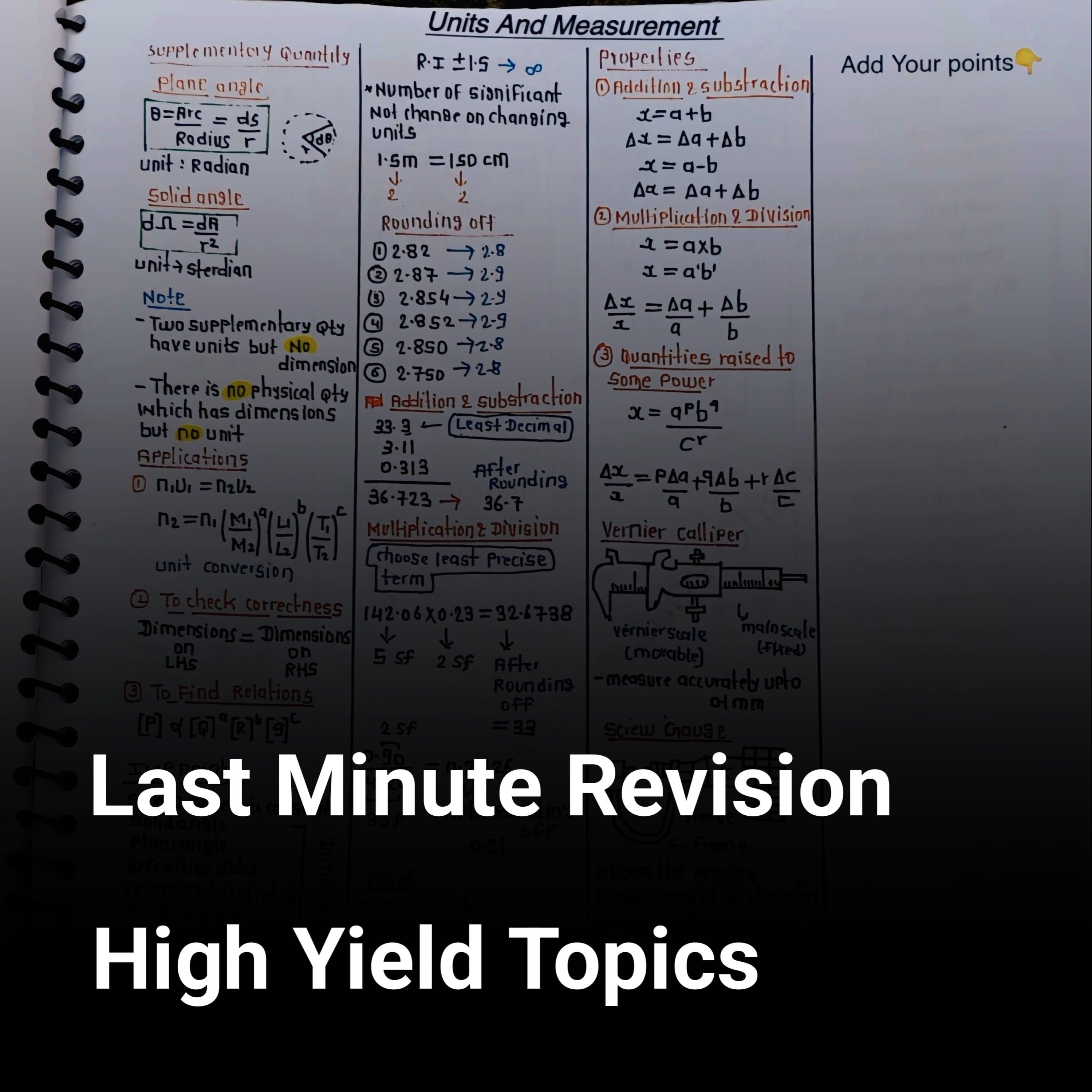 Units, Measurements, Error & Vectors Formula Sheet – Class 11 Physics PDF
