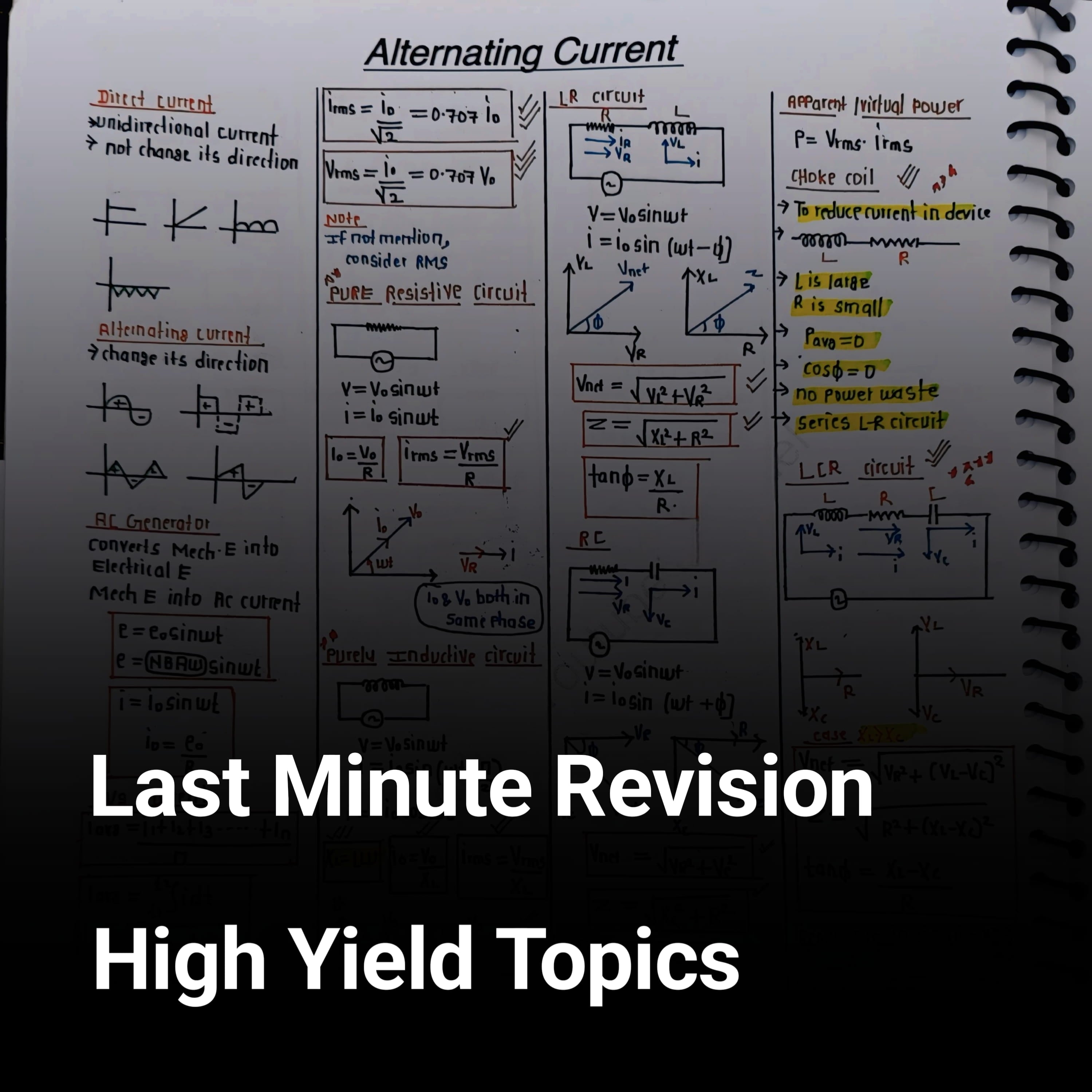 Alternating Current (AC) Formula Sheet – Class 12 Physics PDF